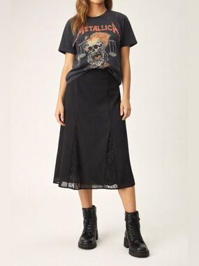 Scarlett Black Lace Panel Midi Skirt Size 12 Elegant Flowy Grunge